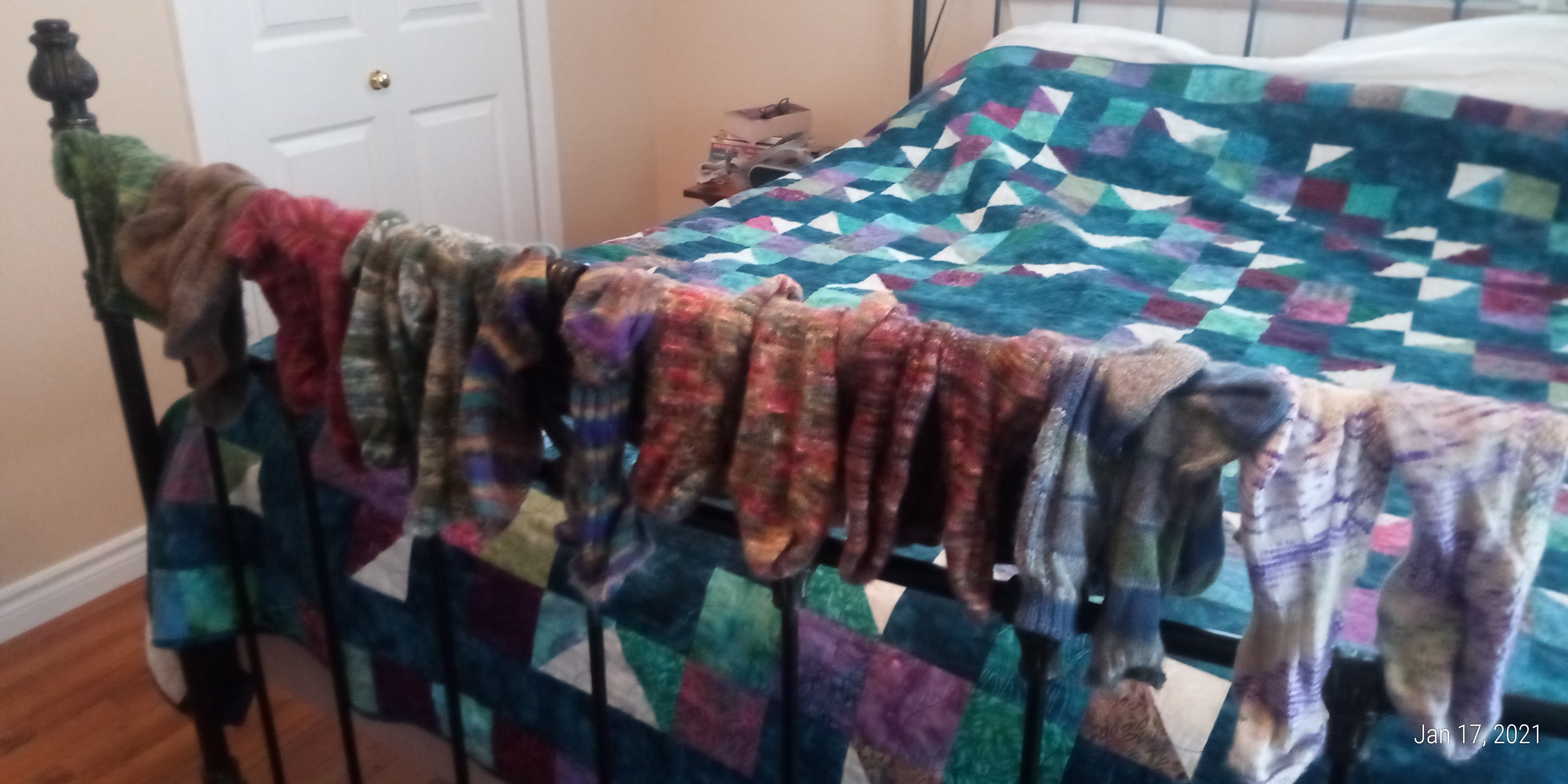 knitted socks drying